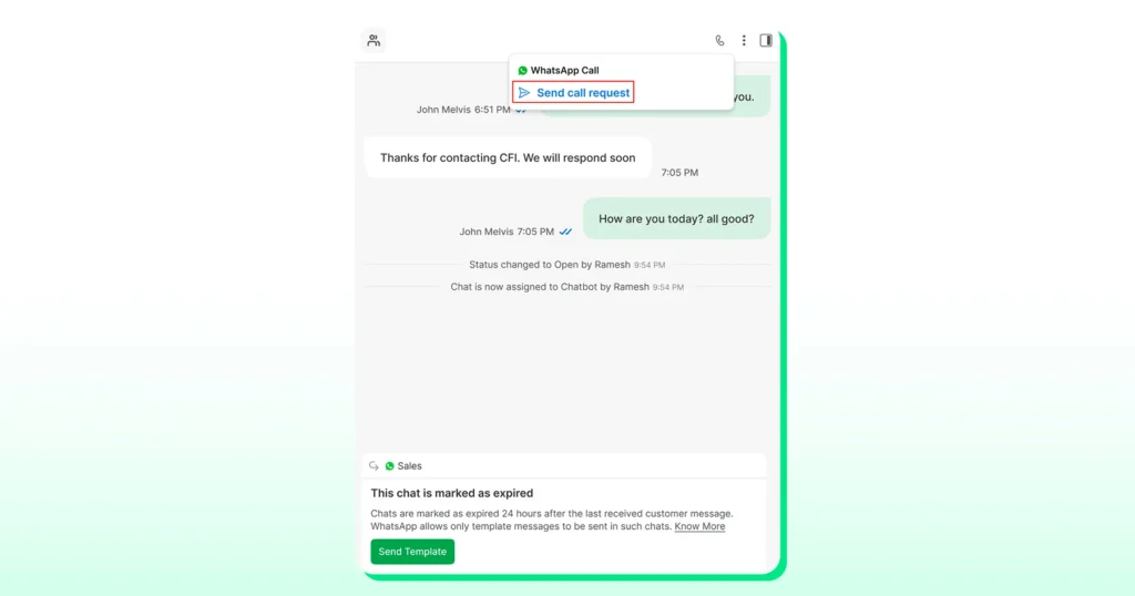 Your users can send a call request within the chat