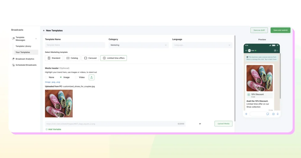 Creating new templates for a WhatsApp broadcast campaign