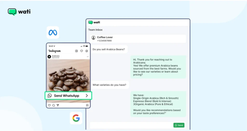 click to WhatsApp ad to initiate new conversations with prospects that register via an ad across content channels.