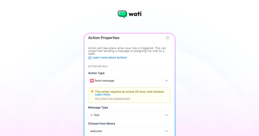 Adding action for DM automation by picking either send a message, start a chatbot, or route to an agent