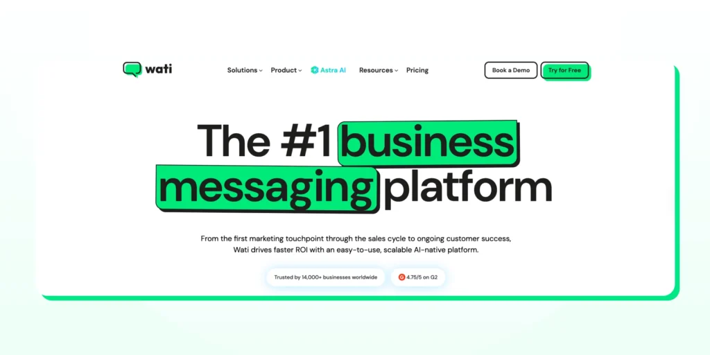 Homepage of Wati, the number 1 whatsApp Business API platform for businesses.