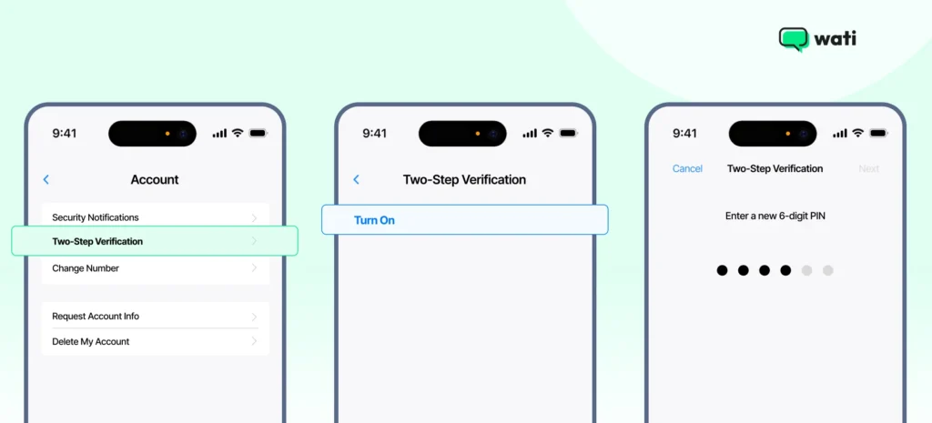 The process to enable two-step verification explained via a series of photos