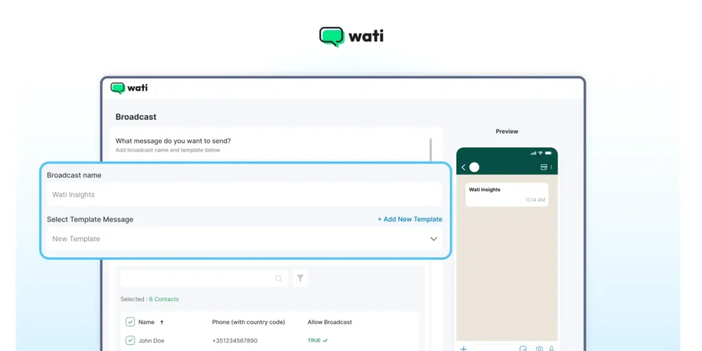 Creating new broadcast campaign on Wati