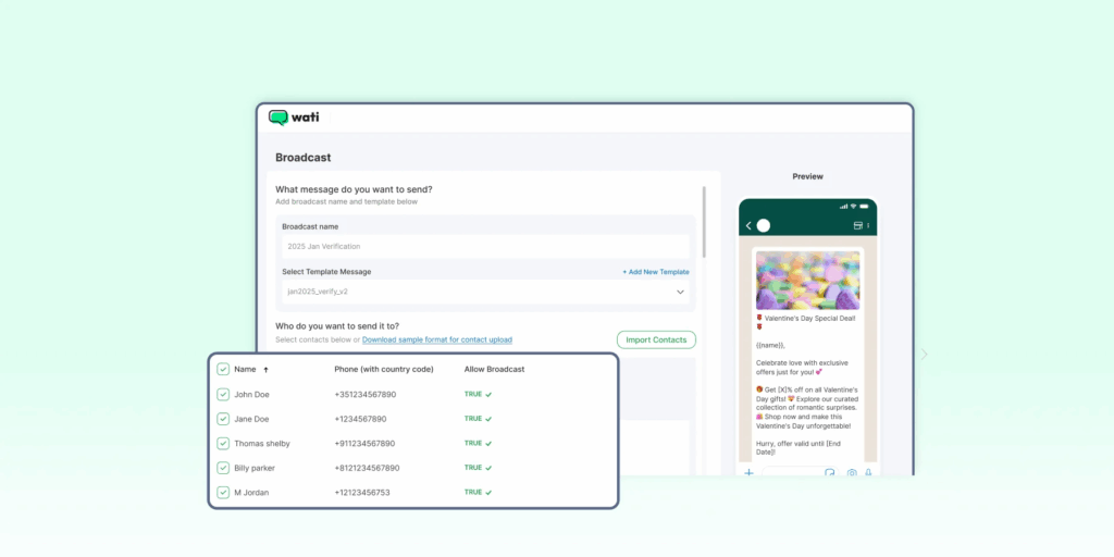 sending WhatsApp bulk messages Wati's broadcast feature