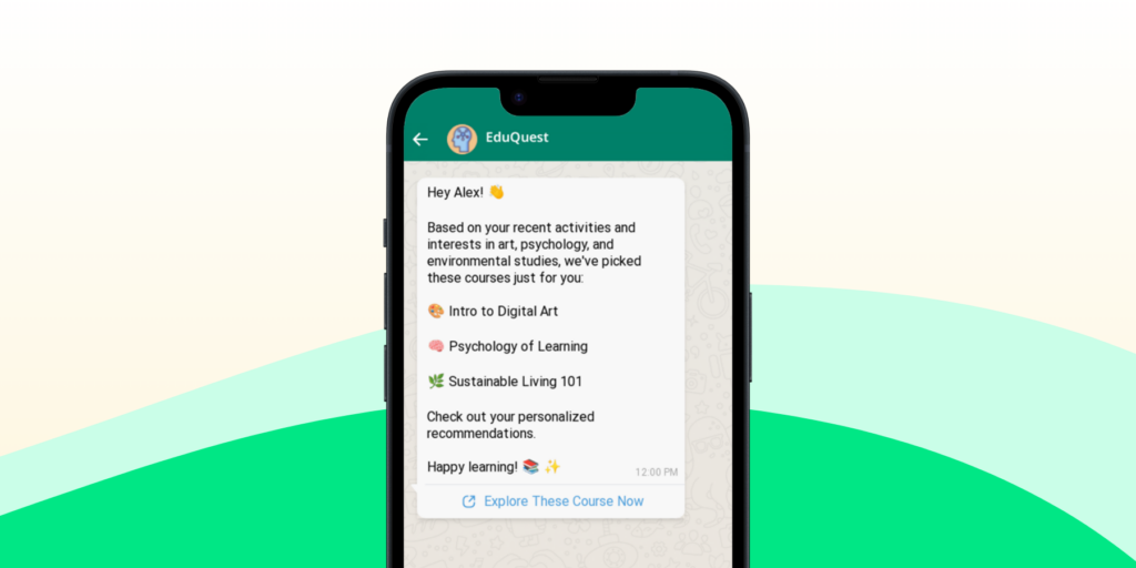 A screenshot of a personalized WhatsApp broadcast message.