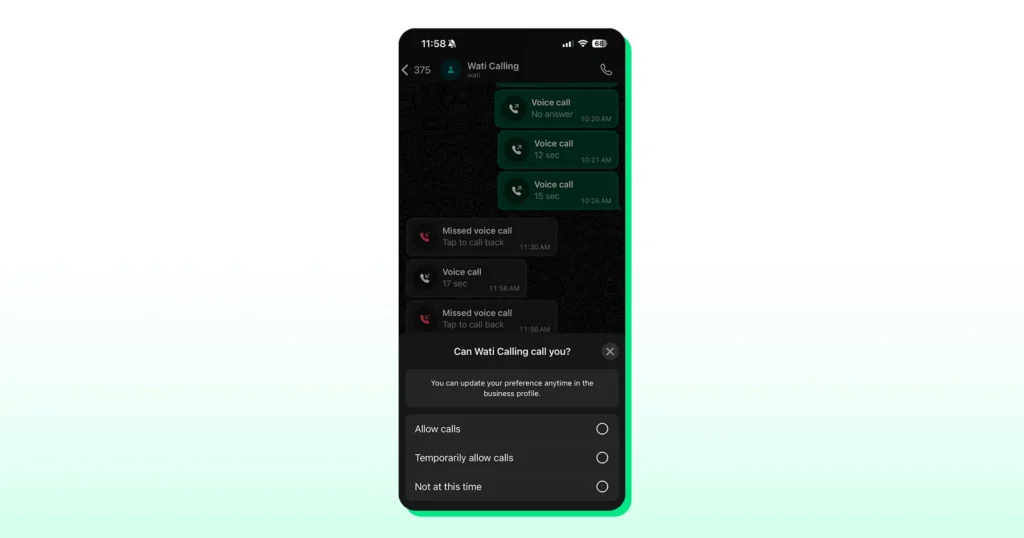 Leads getting options for getting calls on the chat