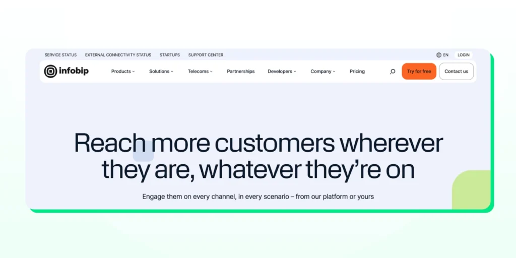 InboBip's homepage with offerings for customer engagement
