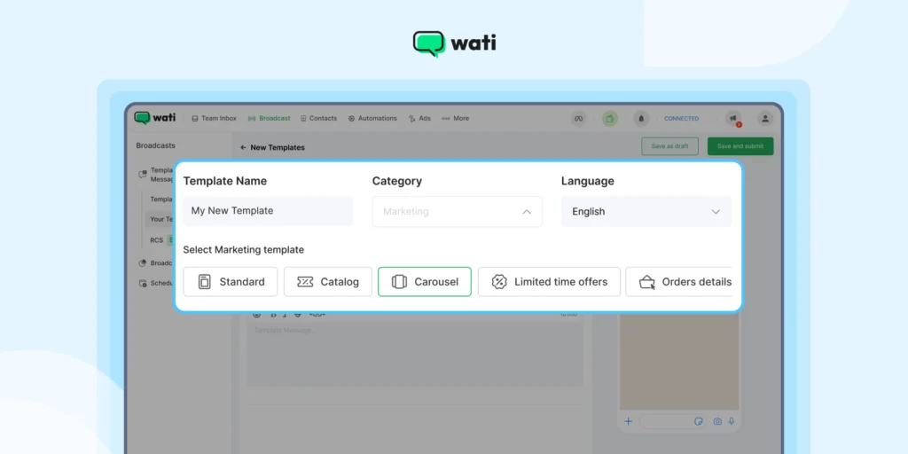 whatsapp api template creation to get in touch with new prospects
