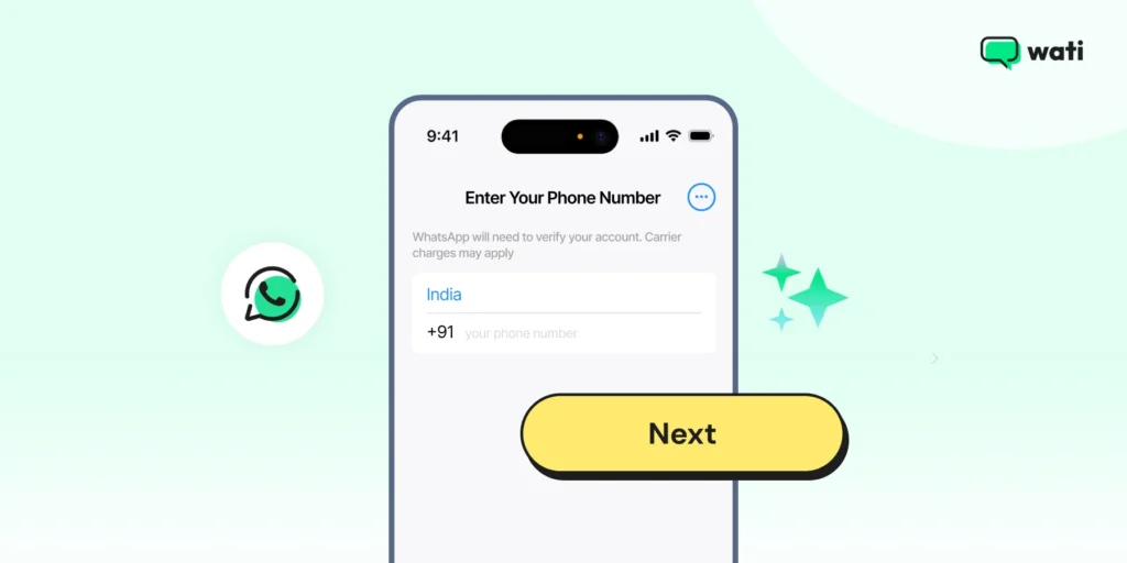 Enter your mobile number to verify it for WhatsApp and click 'Next.'