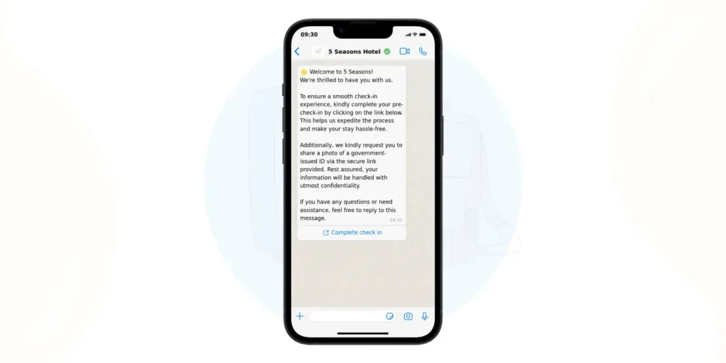 automated greeting message and handholding by the hotel on whatsapp for the guest