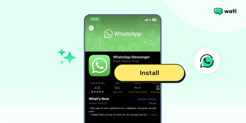Installing WhatsApp Messenger on your mobile by clicking on the 'Install' option