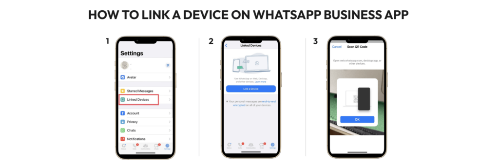 The process to link a device on WhatsApp Business