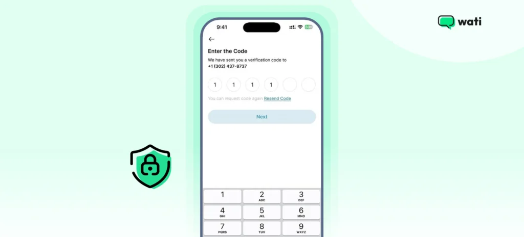 Entering the six digit verification code on WhatsApp
