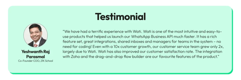 Testimonial for Wati from the C-founder of 21K School