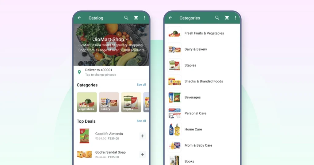 Product catalog of Jio Mart Shop with various categories to choose from